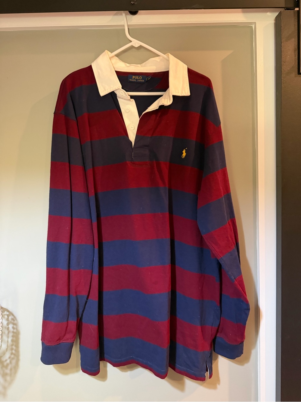 Polo by Ralph Lauren Men's Long-Sleeve Rugby Shirt - Navy & Burgundy 2XLT